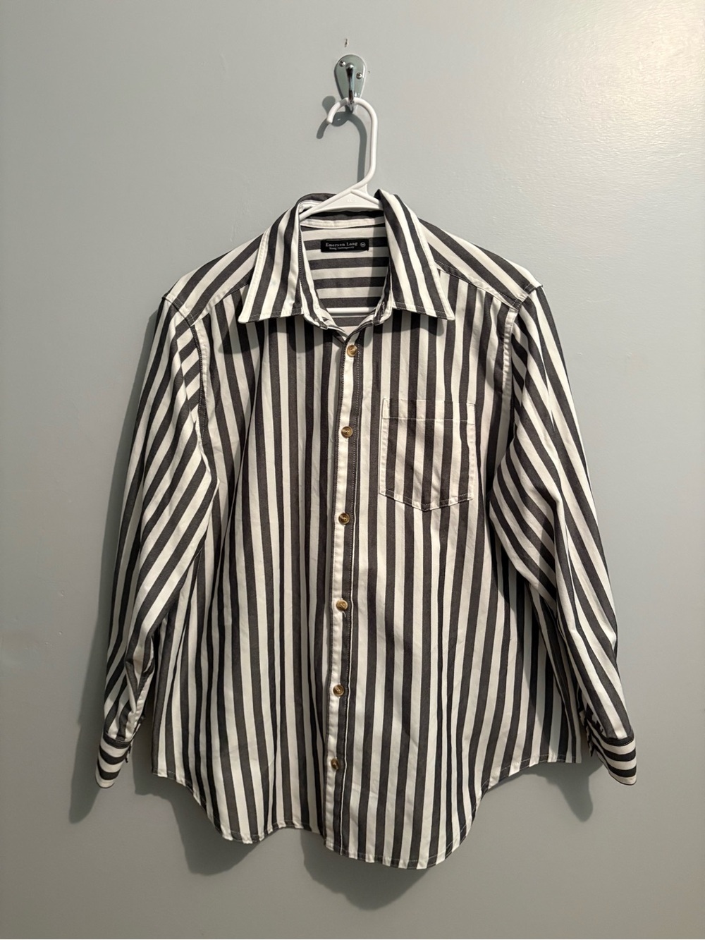 Emerson Lang Men's Dark Gray White Striped Long Sleeve Button-Up Shirt Medium
